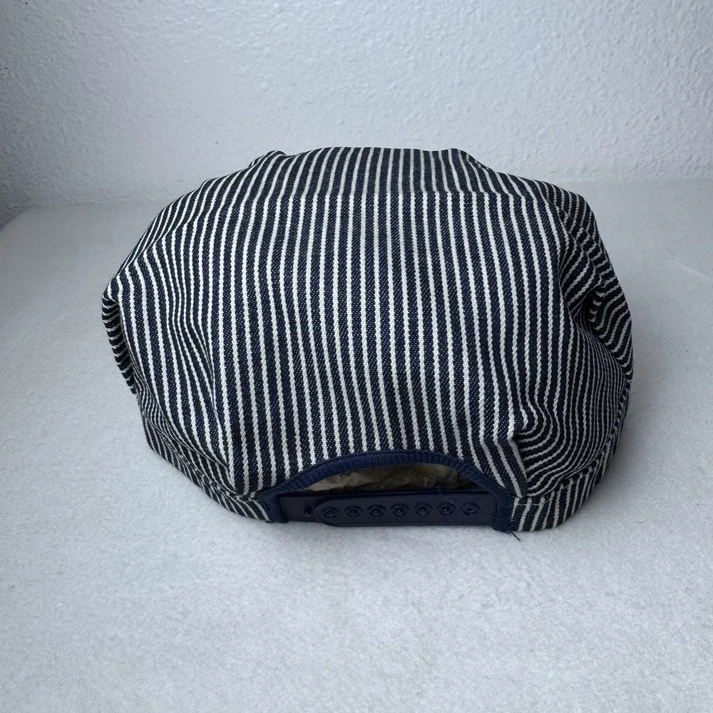 Vintage Boys Hat Hickory Stripe Railroad Conductor Cap Snapback Train Taiwan